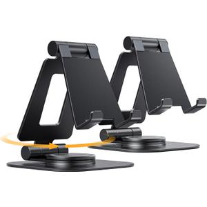 Nulaxy 2-Pack 360 Rotating Phone Stand, Fully Adjustable Foldable Phone Holder, Aluminum Desktop Cradle with Anti-Slip Base, Office Accessories Dock for All Phones with Thick Case, Black