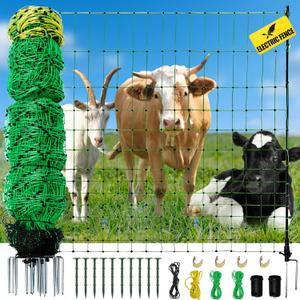 Electric Fence Netting, 164'L x 42.5" H Movable Livestock Nets for Sheep, Hogs, Cattle, PE Net Fencing Kit with 14 Posts Double Spiked, Electric Fencing for Backyards, Homesteaders, Farms Ranches