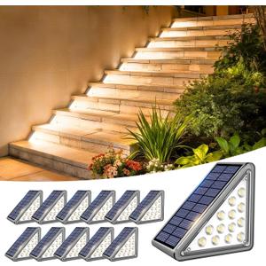 Solar Step Lights Outdoor Waterproof IP65,Warm White Solar Stair Lights, Outdoor Light Decor for Stair, Deck, Step, Porch and Outside Patio, 12 Pack