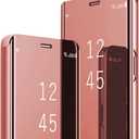 Galaxy A36 Cover Cases Compatible with Samsung A36 Flip Cell Phone Case Clear View Mirror Flip Cover PU Leather with Kickstand Protective Cover for Samsung Galaxy A36 (Pink)