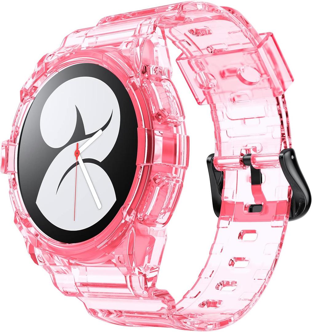 NotoCity for Galaxy Watch 4 Galaxy Watch 5 Watch 6 40mm Bands, Clear Band with Protective Case Replacement Strap for Galaxy Watch 4 Watch 5 (40mm, Pink)