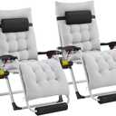 Yaheetech 29in Zero Gravity Chair Set of 2 Reclining Outdoor Sun Lounge Chairs w/Removable Cushion, Cupholder, Headrest and Footrest for Indoor and Outdoor - Gray (Grey)