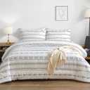 Andency White Boho Comforter Queen Size (90x90Inch), 3 Pieces (1 Bohemian Striped Comforter+2 Pillowcases) Aztec Geometric Triangle Arrow Summer Lightweight Microfiber Down Alternative Comforter Set