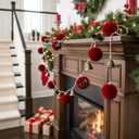 7.7ft Christmas Red Velvet Ball Ornaments with Bell Garland for Tree Hanging, Velvet Xmas Tree Decorative Hanging Ornaments with Bronze Bell for Home Decor