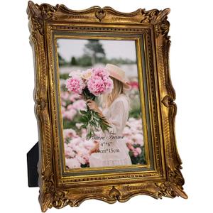 PHAREGE 4x6 Vintage Bronze Gold Picture Frame, 4 by 6 Ornate Antique Picture Frame for Wedding, Retro Photo Frame Displays Horizontally or Vertically On Tabletop