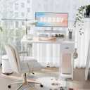 Pamray 39 Inch Computer Desk with Monitor Stand Small Home Office Desks with Non-Woven Storage Drawer for Bedroom Study Table Writing and Work Desk White,White Leg