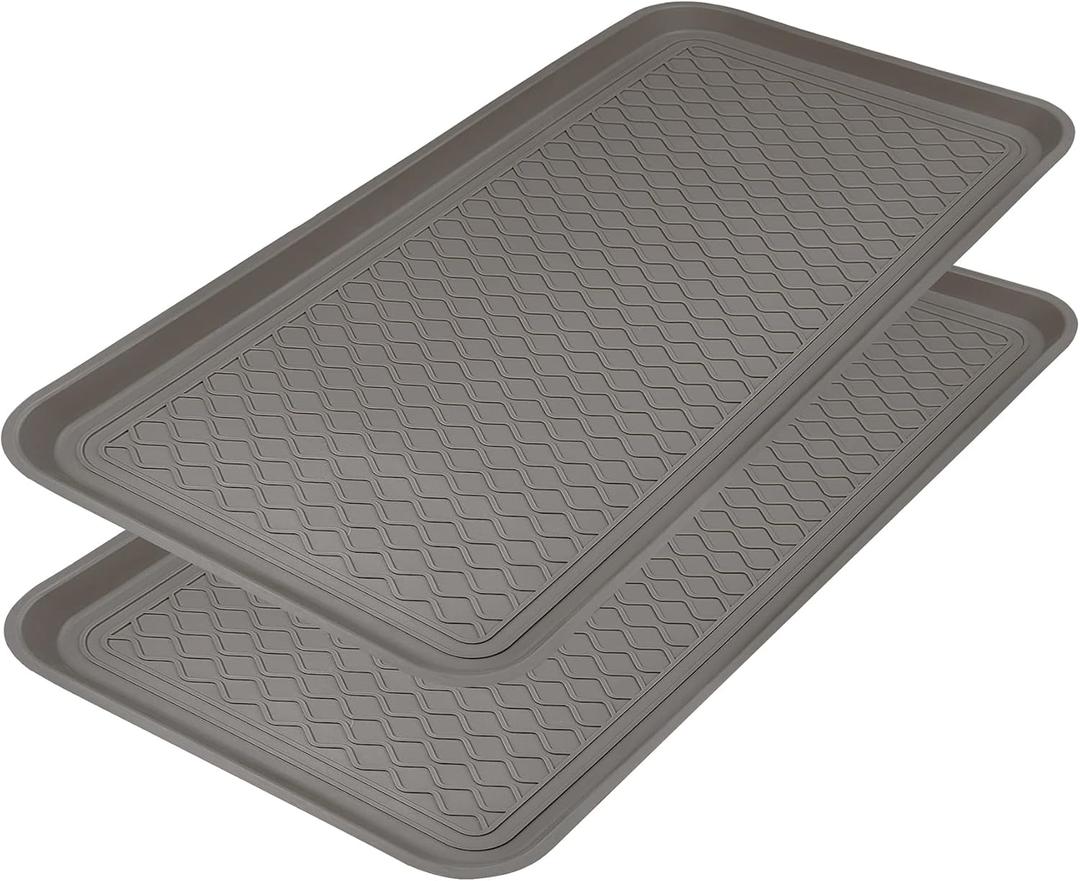 Finorder Multi-Purpose Utility Boot Trays with Striped, Set of 2 Grey Duty Shoe Trays for All Weather, Plastic Pet Feeding Mat, Use for Indoor and Outdoor, 30" x 15" x 1.2"