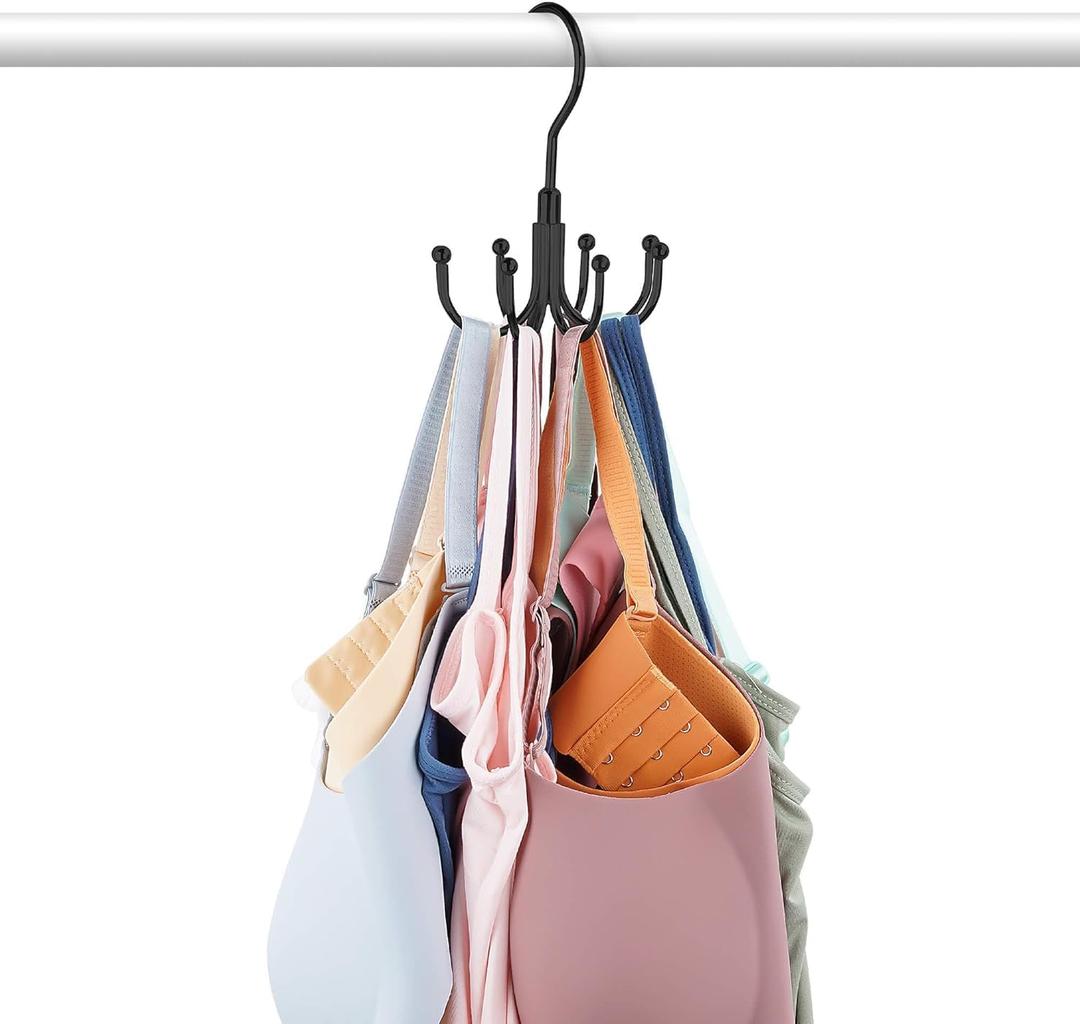Bra Hanger for Closet, Tank Top Organizer, Max 24 Capacity Rotatable Metal Space Saving Hanger Sport Bra Storage, Black 2 Pack