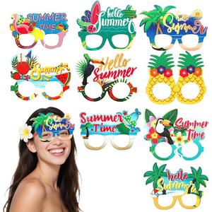 Wecoe 9pcs Hawaiian Party Glasses Beach Party Eyewear Felt Print Party Glasses - Summer Pool Beach Luau Party Sunglasses Tropical Decor
