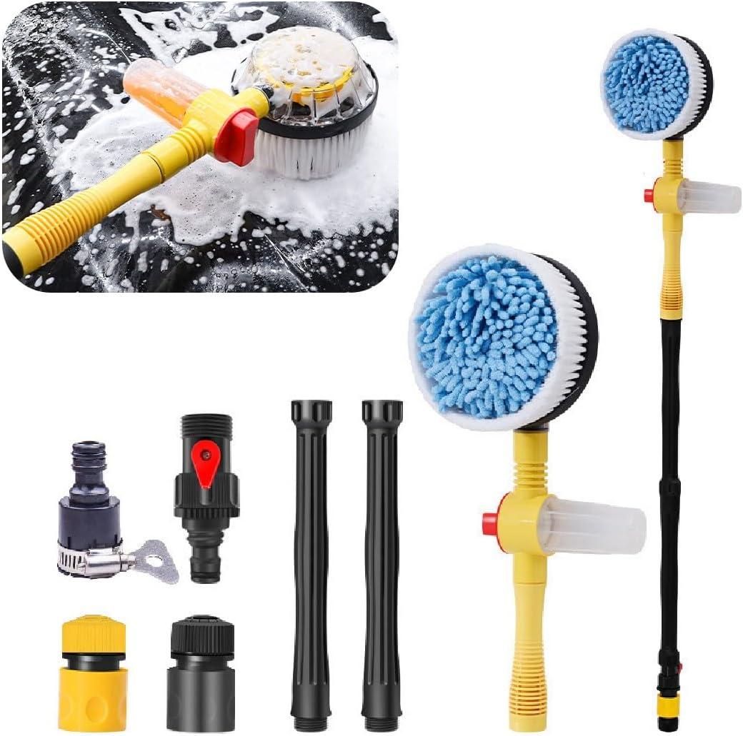 Povtii Rotating Car Wash Brush, 360 Spin Auto Cleaning Brush with Long Handle, Detachable Washing Brush with Soft Chenille Bristles Universal for Most Vehicles, Car Accessories (Brush)