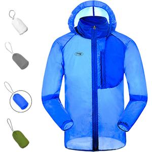 Sun Protection Jacket Ultra Light Thin Breathable Packable Outdoor Cycling Jacket Hoodie Skin Clothing for Men & Women (Blue, XL)