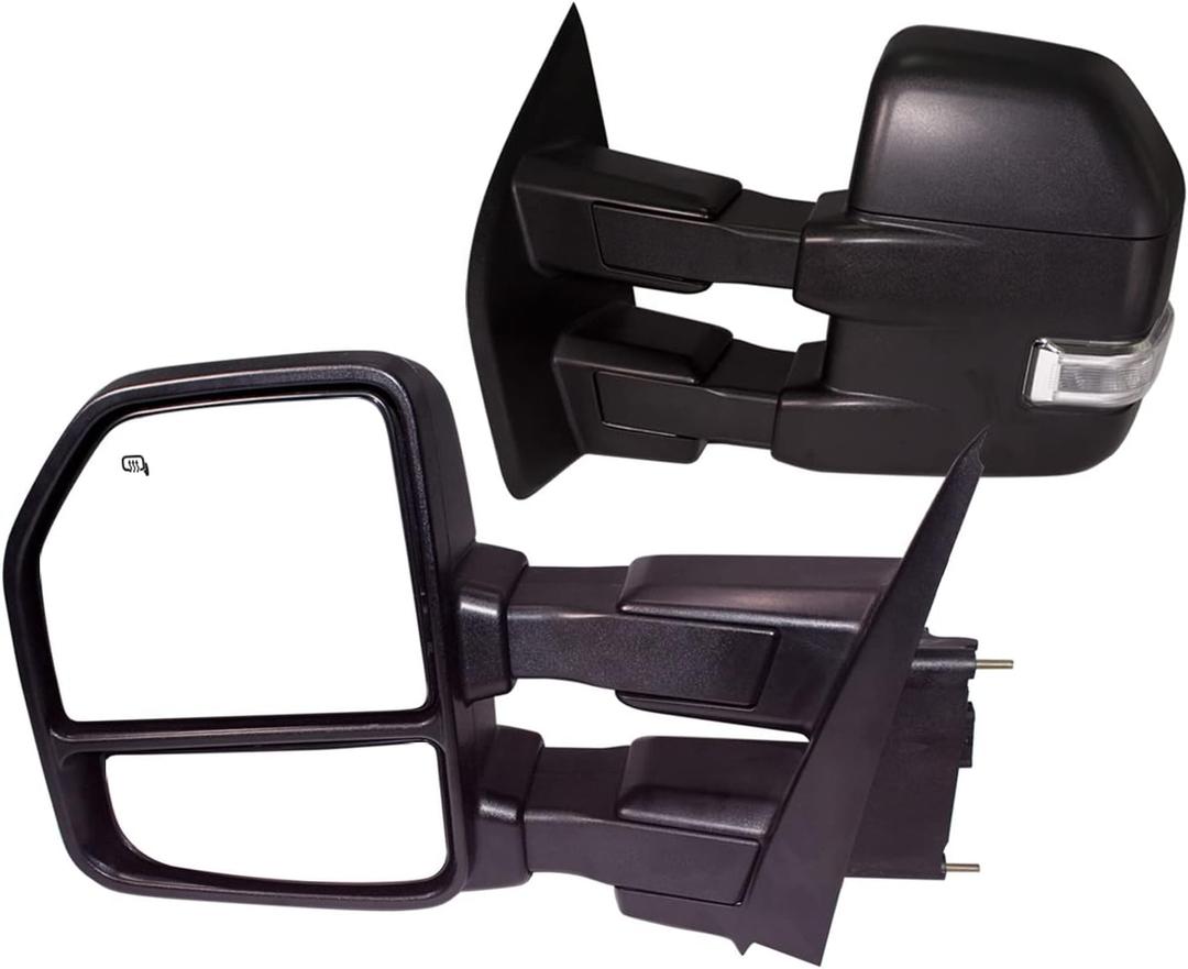 AERDM New Pair towing mirror Black Housing Compatible with 2015 2016 2017 2018 2019 2020 Ford F150 Pickup Truck Towing Mirrors Power Heated w/Turn Signal, Auxiliary Lamp Temp Sensor