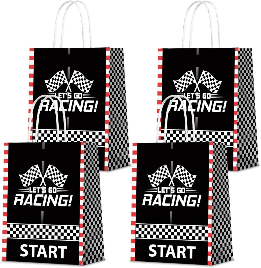KERINGO 16 PCS Checkered Racing Gift Bags Race Car Party Favors Bag Black and White Race Car Track Gift Bags Candy Treat Goody Bags for Checkered Racing Car Treat Bags Track Party Supplies