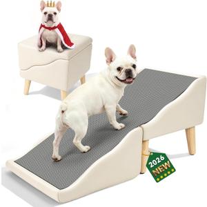 Dog Stairs for Small Dogs 16" H, Foldable 2-in-1 Ottoman Dog Ramp for Couch