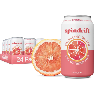 Spindrift Sparkling Water, Grapefruit Flavored, Made with Real Squeezed Fruit, (Only 15 Calories Per Can), 12 Fl Oz (Pack of 24) EXP. 09/15/26