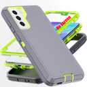 AYMECL for S21 FE Case,[Military Grade] 3 in 1 Full Body Shockproof Dust/Drop Proof Heavy Duty Protection Cover,for Samsung Galaxy S21 FE 6.4 Inch,Green+Grey