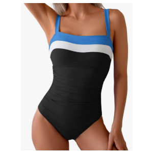 Eomenie Women's One Piece Swimsuit Tummy Control Ruched Bathing Suit Full Coverage Slimming Swimwear Color Block Swim Suit M
