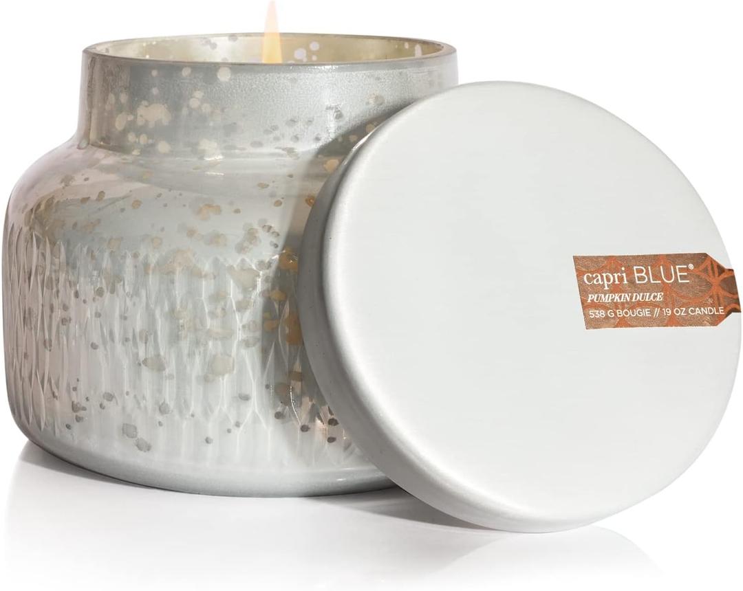 Capri Blue Holiday Mercury Jar Candle - Soy Blend - Fall Candles for Home Scented with White Pumpkin, Nutmeg & Vanilla - Pumpkin Candle for Fall Decor - Signature (Pumpkin Dulce, 19 oz)