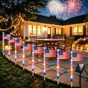 8 Pack Solar American Flag Pathway Lights-4th of July Outdoor Decor American Flag Lights with 8 Modes, Patriotic Pathway Lights for 250th Anniversary Celebration Independence Yard Garden Day Decor