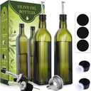 AOZITA [2 PACK 17 oz Glass Olive Oil Dispenser Bottle Set - 500ml Dark Green Oil & Vinegar Cruet Bottle with Pourers, Funnel and Labels - Olive Oil Carafe Decanter for Kitchen