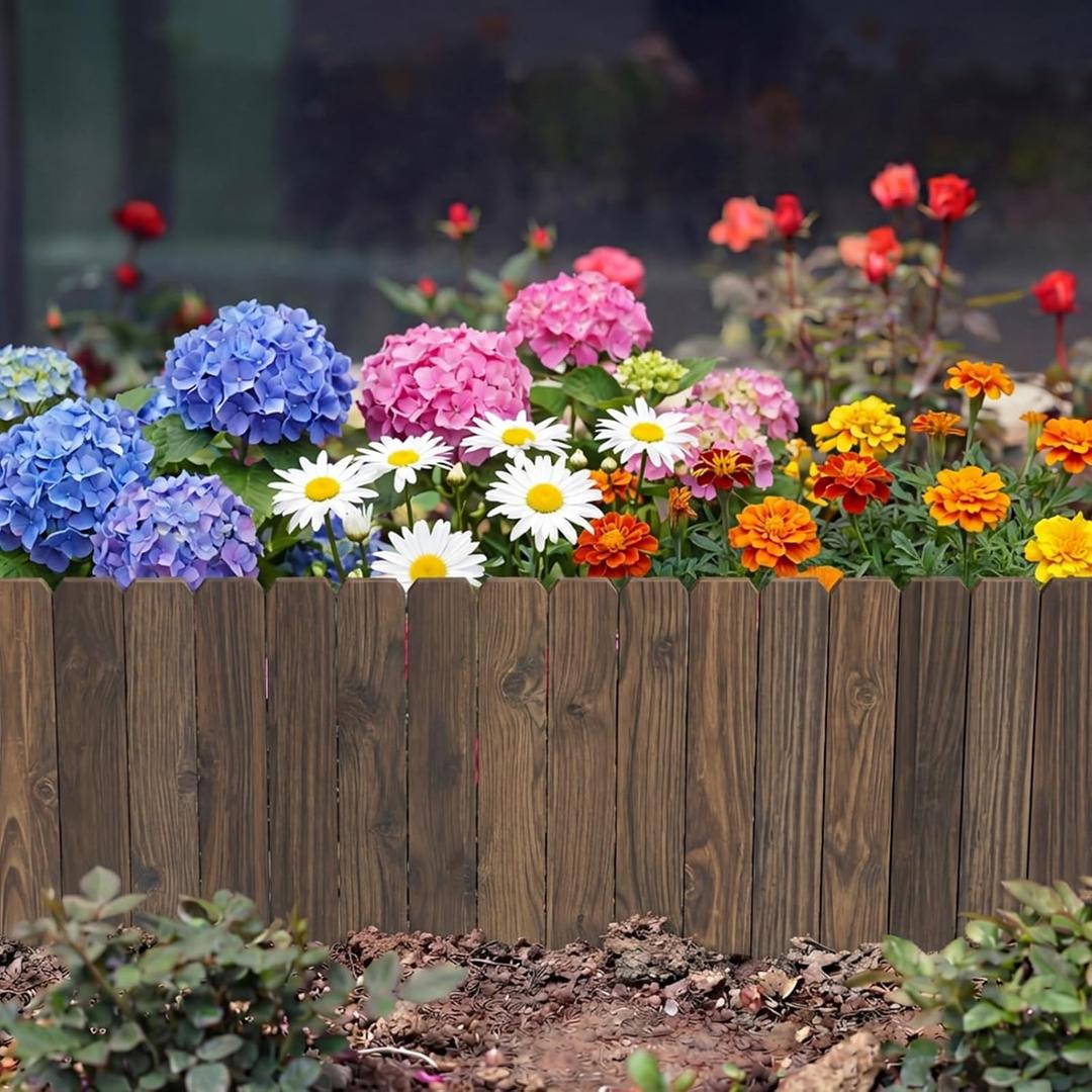 Garden Wooden Fence Edging, Burnt Wood Finish, Fir Wood,Outdoor Lawn Landscape Border (3, 11.8" Height)