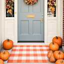 Fall Cotton Orange and White Plaid Rug - 27.5 x 43 Inches, Hand-Woven Indoor/ Outdoor Layered Cotton Blend Buffalo Plaid Rug, Washable Front Door Mat, Perfect for Porch, Living Room, Entryway