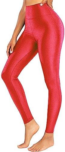 Sghenr Women's High Waisted Yoga Pants Tummy Control Shiny Sports Tights Workout Leggings XL