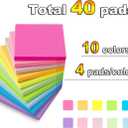 (40 Pads) Sticky Notes 3x3 in,Bright Colors Notepads,Colorful Stickies,Super Sticking Power,Memo Note Pads,Post on Windows Doors,Office,School,Strong Adhesive,Recyclable,Easy to Write on,Hold Well