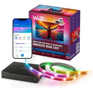 WiZ HDMI Sync Box with TV Backlight  Syncs Light to Your Movies, Games and Music - HDMI 2.0  Supports 4K at 60Hz - RGBIC LED Strip for 55-65 Inch TVs - App/Voice Control, Works with Google and Alexa