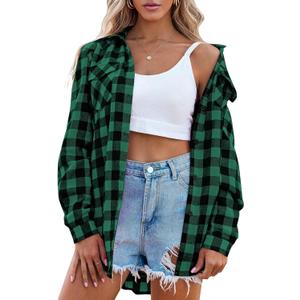 Zeagoo Womens Plaid Shirt Flannel Shirt Roll up Sleeve Top Casual Button Down Blouse (3X-Large, 1-green)