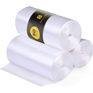 50 Small to Medium 7-8-9-10 Gallon 24" x 24" Clear Garbage Bags - Commercial Waste Basket Trash Bags | Bulk Plastic Bathroom Trash Can Liners | Office Shredder Bags