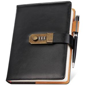 Nicpro Diary with Lock, A5 PU Leather Journal with Lock, Metal Pen, 260 Pages Password Notebook for Men and Women, Vintage Daily Journal for Travel, Note Take, Plans, Organize (8.6 x 5.8 in)