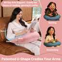 Ergonomic U-Shape Gaming & Lap Pillow - Crochet Pillow & Reading Support Pillow with Arm Relief, Comfort for Gamers, Crafters & Book Lovers (Pink)