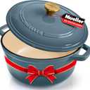 MUELLER HOME 6 Quart Enameled Cast Iron Pot Dutch Oven, Heavy-Duty, Oven-Safe up to 500 F & Across All Cooktops, Bread Pan with Lid & Knob, Cast Iron Cookware, Blue Kitchen Accessories, Mineral Blue