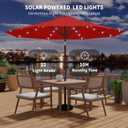 Kingdura 10FT Outdoor Patio Umbrella with Solar Lights, Market Table Umbrella with Push Button Tilt & Crank, 8 Sturdy Ribs, 32 LED Lights, UV Protection for Garden Lawn Deck Backyard Pool (Red)