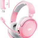 Wireless Gaming Headset, 7.1 Surround Sound, 2.4GHz USB Gaming Headphones with Bluetooth 5.4, 100H Battery, ENC Noise Canceling Mic, RGB Light, Wireless Headset for PC PS5 PS4 Mac Switch (Pink)