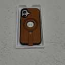 Magnetic Ring Grip Holder for iPhone 16 Case Leather | iPhone 16 Leather Case with Stand | Compatible with MagSafe (Brown, IP 16-6.1inch)