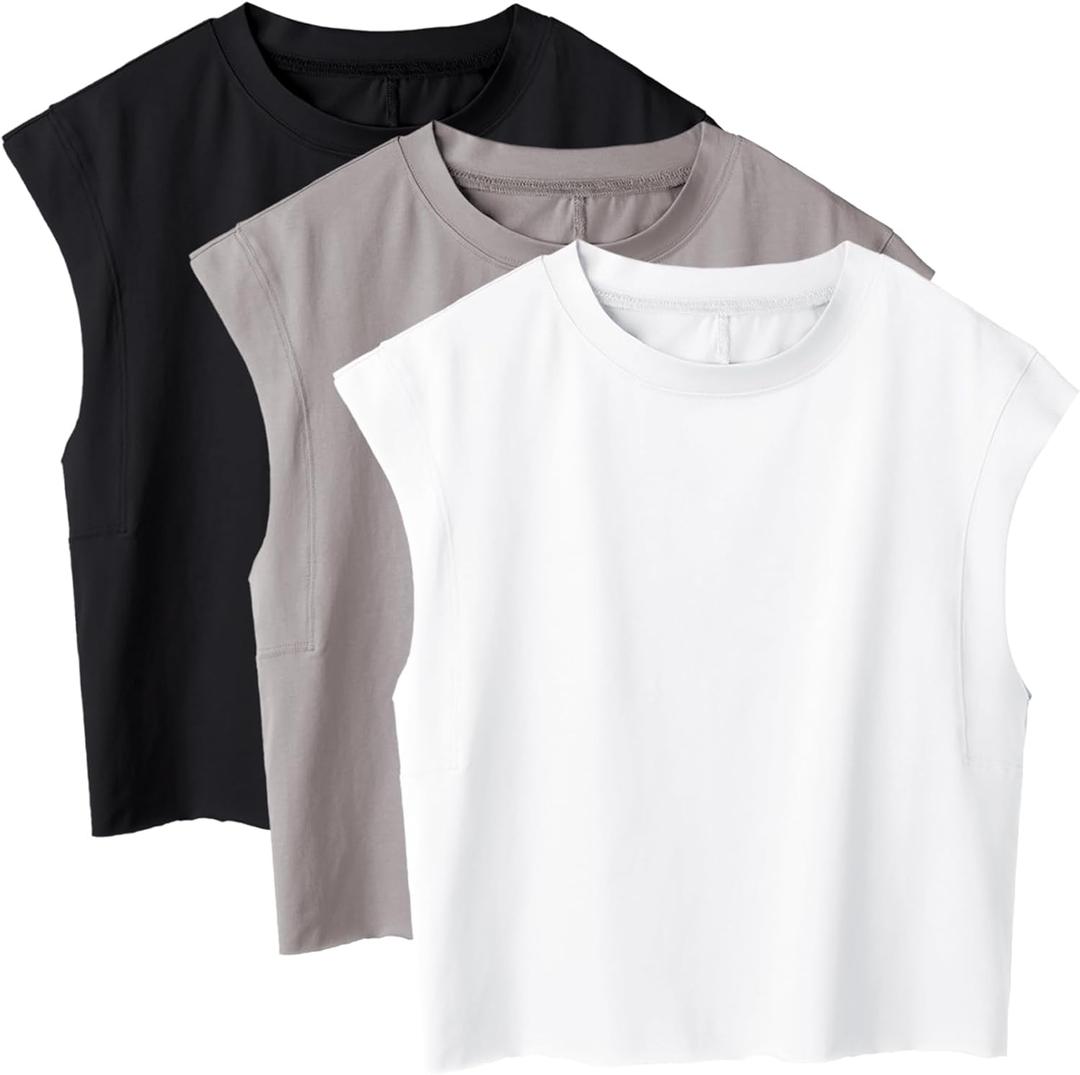 Ainangua Oversized Tank Top for Women Sleeveless Athletic Cropped Activewear Workout Yoga Gym Tops (Black, S)