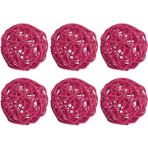 PATIKIL 3 Inch Wicker Rattan Balls, 6 Pcs Decorative Balls for Centerpiece Bowls Wedding Party Home Decor DIY Craft, Rose Red