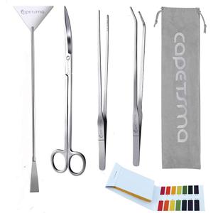 Capetsma Aquascape Tools, Long Stainless Steel Aquarium Plant Tools Aquarium Tweezers Scissors Spatula Tool Set Bonsai Kit Algae Scrapers Aquarium Cleaning Kit for Fish Tank Starter kit (Silver)