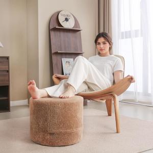 Tiita Pouf Ottoman and Foot Rest, Round Foam Stuffed Floor Pouf with Storag for Living Room, Brown (Round Brown)
