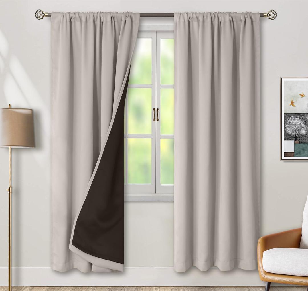 BGment Full Blackout Curtains for Living Room 84 Inch Length 2 Panels Set, Double Layer Room Darkening Thermal Insulated Noise Reducing Curtains with Rod Pocket, 52 Inch Wide, Cashmere