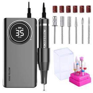 YOKE FELLOW Rechargeable Nail Drill - 35000 RPM Nail Machine with 12 Bits for Manicure Pedicure Salon Home Use