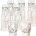 AnyDesign 100 Pcs Spring Floral Plastic Cups 12oz Flower Clear Drinking Cups Wildflower Disposable Cup for Wedding Birthday Baby Shower Party Table Decor Supplies