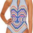 BECCA Womens Summer Breeze One Piece Swimsuit, High Neck, Bathing Suits for Women (Small, Multicolor)