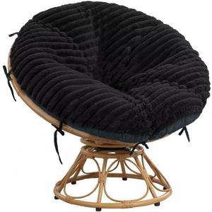 HOMBYS Fluffy Shaggy Cover for Papasan Chair Cushion, Plush Faux Fur Slipcover ONLY, (Without Cushion) Removable Soft Papasan Cushion Covers with 8 Ties, (Black, 55"x55")