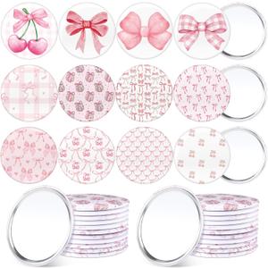 36 Pcs Bow Party Favors Mini Compact Mirror Bulk Coquette Aesthetic Party Favors Little Pocket Mirrors for Women Girl Birthday Gifts (Cute Style, Pink)