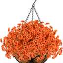 Agusbagli Artificial Hanging Fall Flowers with Baskets for Outdoors Fake Hanging Autumn Plants UV Resistant Faux Orange Flowers in Basket Decor for Porch Patio Garden Yard Window Home Fall Decor