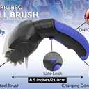 Flame King Electric BBQ Grill Brush Cordless and Rechargeable Stainless Steel Bristles,Black