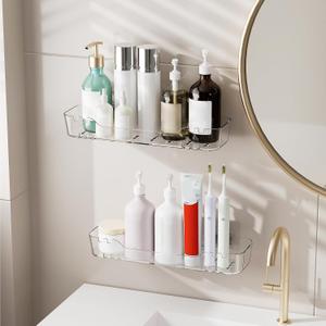 Diesisa 2pc Acrylic Adhesive Wall Shelf, Wall Mount Organizer, Bathroom Shelves for Wall, Self Organizer, No Drilling Hang Walls, with Self Adhesive Tape, for Bathroom, Kitchen, Living Room